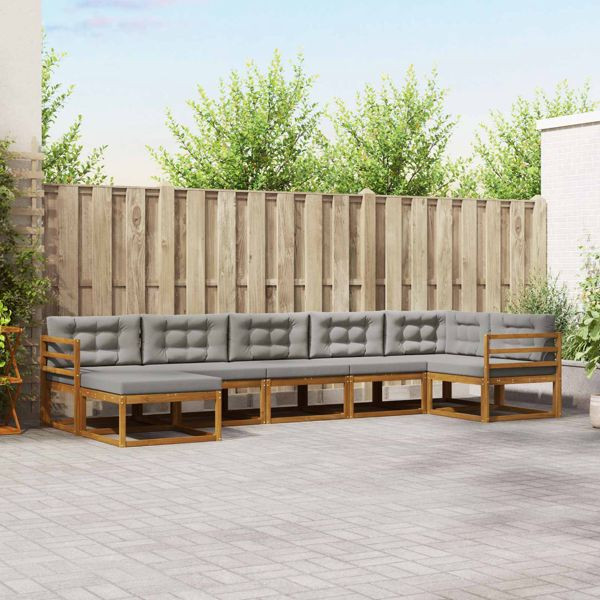 vidaXL Outdoor-Sofagarnitur mit Kissen 7-teilig Natürlich und Hellgrau, 3367879
