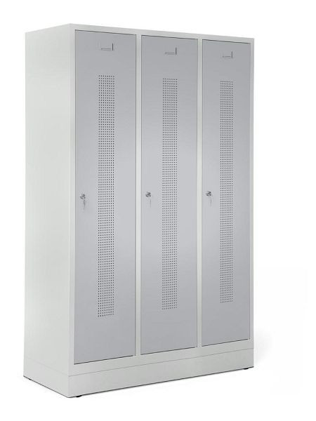 Deskin Garderobenspind SYSTEM SP1 mit Sockel, Korpus Lichtgrau, Türen Alusilber, H 1800 x B 1185 x T 500 mm, 346863