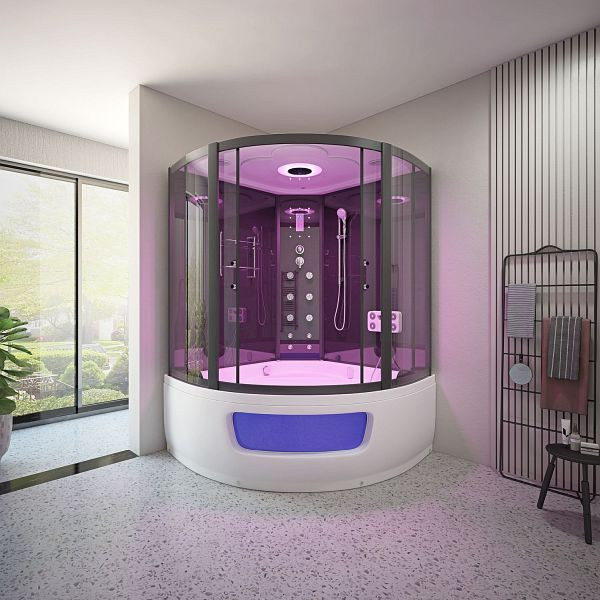 TroniTechnik Dampfdusche 2 Personen 4in1 Duschtempel Whirlpool Badewanne Dampfsauna, Regendusche, Fußmassage, Radio Dusche 150x150 cm freistehend, 5406