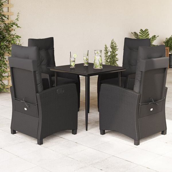 vidaXL 5-teilig Garten-Essgruppe mit Kissen Schwarz Poly Rattan, 3212743