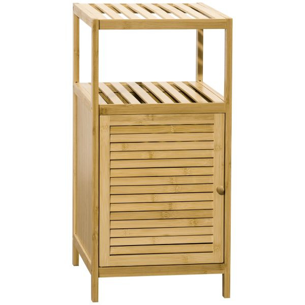 kleankin Badezimmerschrank Badschrank mit offenem Fach, Kippschutz, Bambus, 834-523V00ND