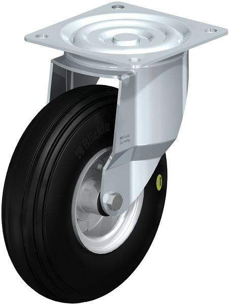 Blickle L-VW 260R Stahlblech-Lenkrolle, mittelschwere Ausführung, mit Anschraubplatte, Weichgummi, Schwarz, 550608
