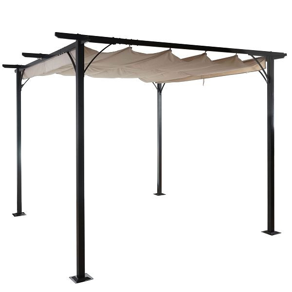 Mendler Pergola HWC-C42, Garten Pavillon, stabiles 6cm-Gestell + Schiebedach, 3,5x3,5m creme, 49716