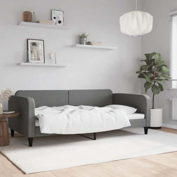 vidaXL Tagesbett Dunkelgrau 100x200 cm Stoff, Massivholz, 354039