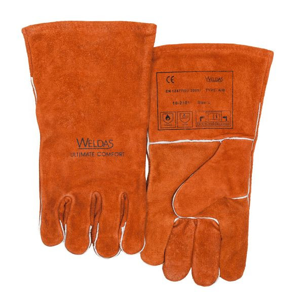 ELMAG 5-Finger-Schweißerhandschuhe WELDAS 10-2101 L, MIG/MAG/MMA aus Baumwolle, Länge: 34 cm, Größe 9 (1 Paar), 59100