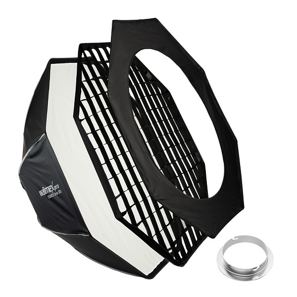 Walimex pro Studio Softbox Octagon 120cm + Softboxadapter für Elinchrom (Außendurchmesser: 15,2 cm), um 360° drehbar, Maske, 1023458