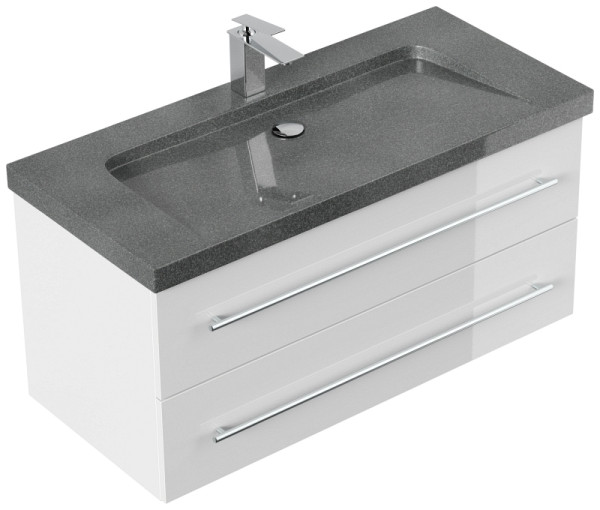 Posseik Badmöbel Granit G654 YAMO 100 cm 1 Hahnloch SoftClose weiß hochglanz, YAMO100011000002DE