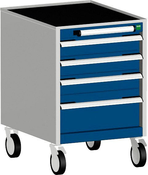 bott cubio Schubladenschrank mobil bestückt mit 4 Schubladen BxTxH: 525 x 650 x 780 mm, RAL 7035/5010, 40402111.11V