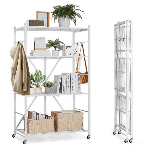 VEVOR Klappregal mit Rädern, 4 Etagen, 53x91x152 cm, Faltbares Schwerlastregal, Metall, Weiß, für Garage, Küche, Keller, YDKZDHJBS4C2MOH4E001V0