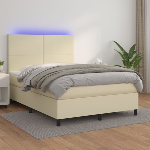 vidaXL Boxspringbett mit Matratze & LED Creme 140x200 cm Kunstleder, 3135827, 8720287393511