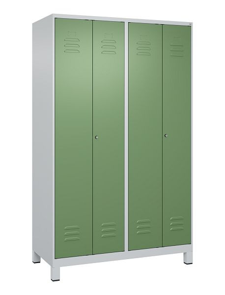 C+P Umkleidespind Classic PLUS SW, Füße, 4 Abteile, 1950x1200x500mm, 7035/6011, Zylinderschlösser, 080012-40 S10021