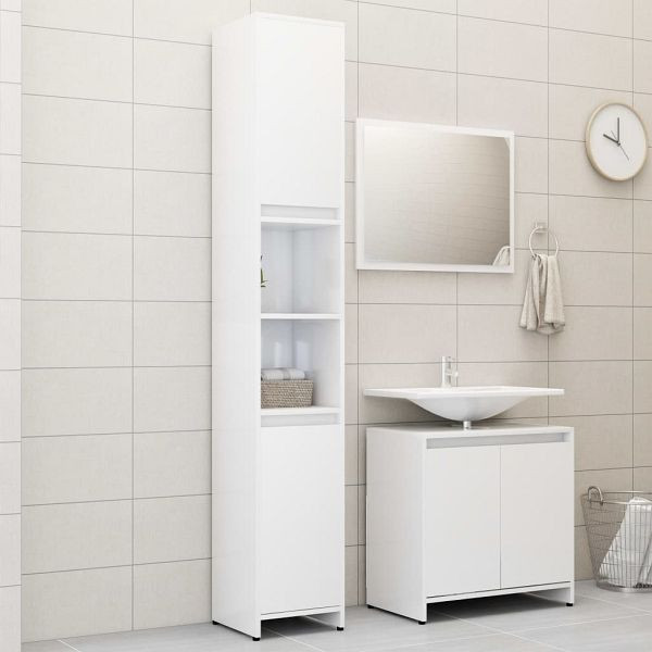 vidaXL 3-teilig Badmöbel-Set Hochglanz-Weiß Holzwerkstoff, 3056940