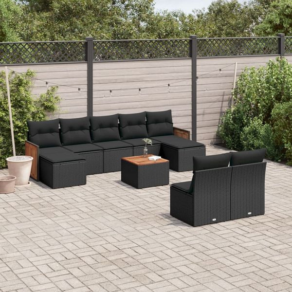 vidaXL 10-teilig Garten-Sofagarnitur mit Kissen Schwarz Poly Rattan, 3228057