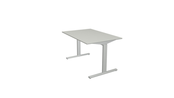 Kerkmann Schreibtisch Form 2 - B 1200 x T 800 x H 700-820 mm mit T-Fuß-Gestell in alusilber, lichtgrau, 11020411