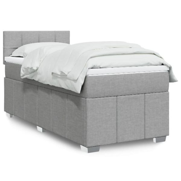 vidaXL Boxspringbett mit Matratze Hellgrau 100x200 cm Stoff, 3286979