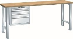 LISTA Werkbank 27x36E (BxTxH) 1500x750x840mm Multiplex AUTO Lock, Lichtgrau, 4 Schubladen, 59.019.020.A