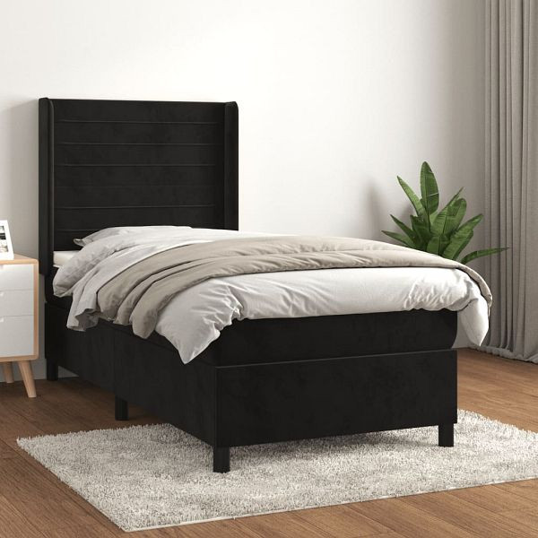 vidaXL Boxspringbett mit Matratze Schwarz 90x200 cm Samt, 3132719