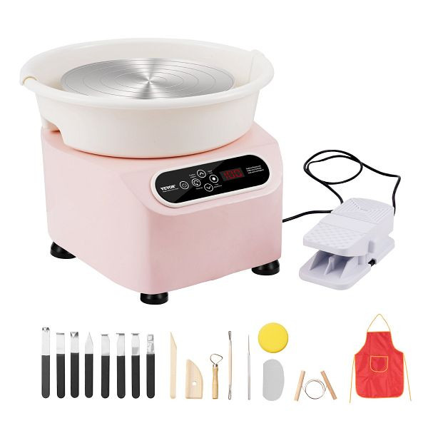 VEVOR Töpferscheibe Keramik Rad Maschine Pedal Touchscreen 450W 28cm Rosa, ZQLPJXS11YC4ZE2EMV2