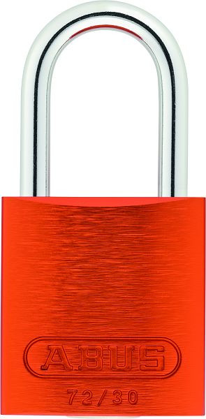 Abus Aluminiumschloss, 30 mm, mit Stahlbügel, 25 mm lichte Bügelhöhe, große Gravurflächen 72/30 color orange, VE: 6, 01821 3