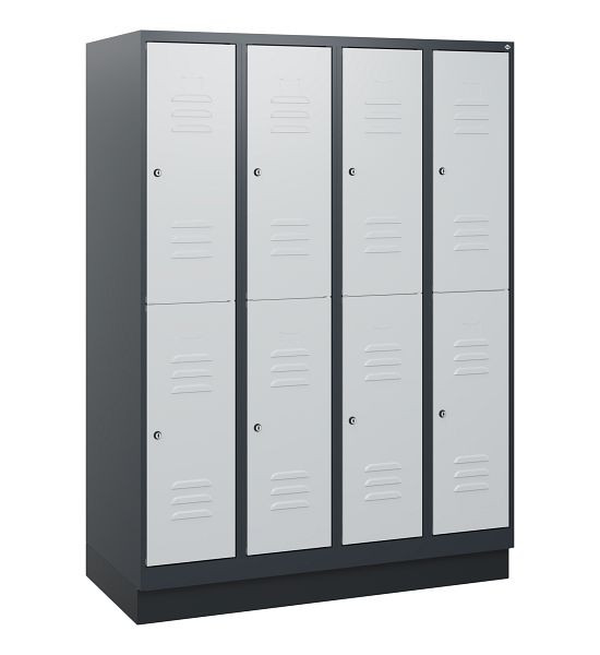 C+P Doppelstöckiger Spind Classic PLUS, Sockel, 4 Abteile, 1630x1200x500mm, 7016/7035, Zylinderschlösser, 0803205-40 S10043