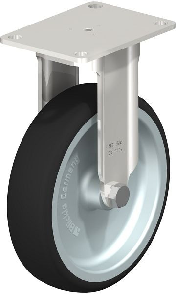 Blickle BKPXA-PATH 126G-26 Edelstahl-Apparate-Bockrolle mit Anschraubplatte, Thermoplastisches Polyurethan, Grau, 758388
