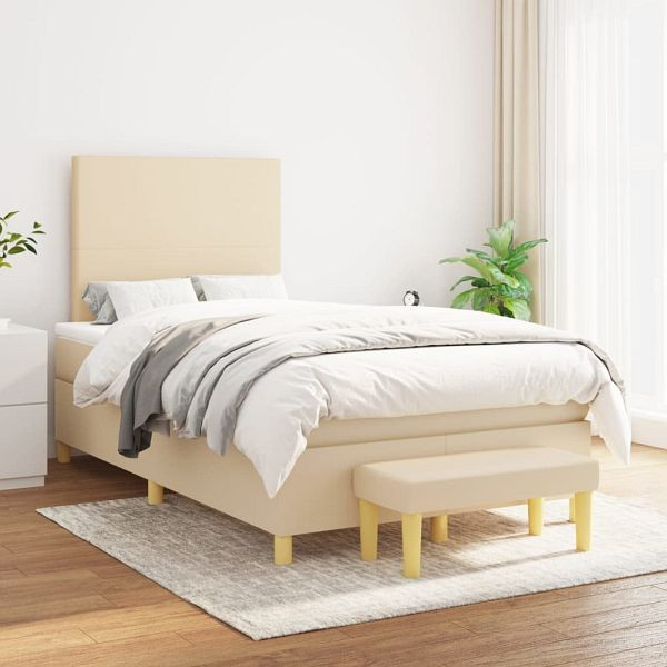 vidaXL Boxspringbett mit Matratze Creme 120x200 cm Stoff, 3136986