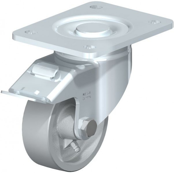 Blickle LH-G 100G-3-FI Stahlblech-Lenkrolle, Schwerlast-Ausführung, mit Anschraubplatte & Feststeller, Guss, Grau, 648758