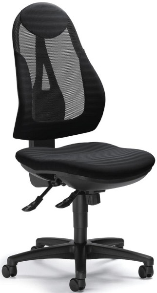 Deskin Bürodrehstuhl COMFORT NET PLUS ohne Armlehnen, Schwarz/Schwarz, 530 x 480 x 1130 mm, 258329