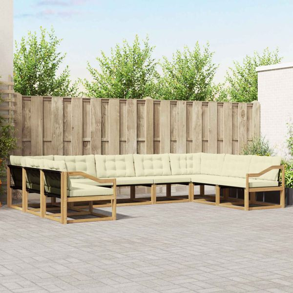 vidaXL Outdoor-Sofagarnitur mit Kissen 9-teilig Weiß und Creme, 3389076