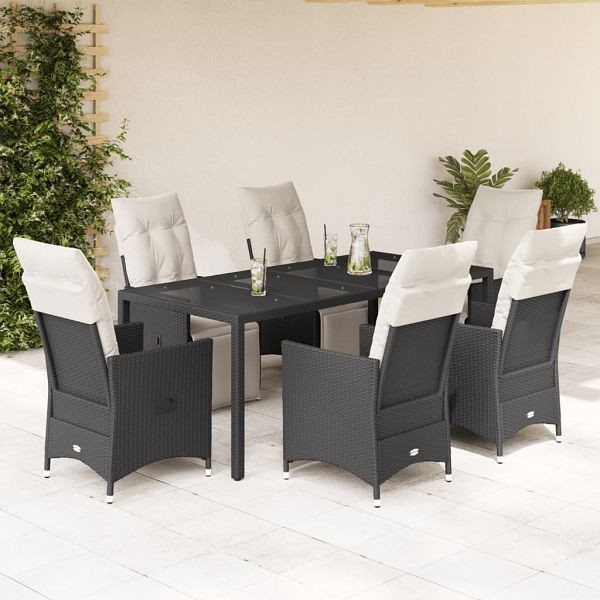 vidaXL 7-teilig Garten-Essgruppe mit Kissen Schwarz Poly Rattan, 3276867