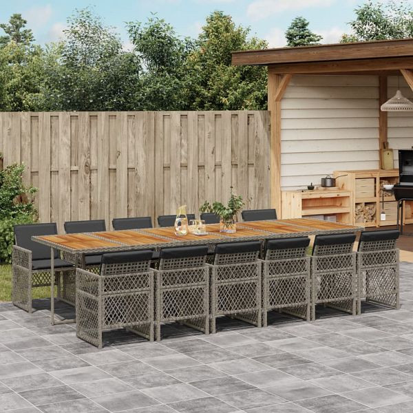 vidaXL 13-tlg. Garten-Essgruppe mit Kissen Grau Poly Rattan, 3210770