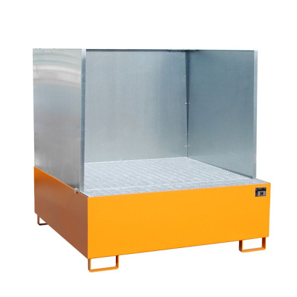 STEIN HGS Auffangwanne AW/SW, mit Spritzschutzwand, 800 Liter, RAL 2000 gelborange, Gesamthöhe 1530 mm, lackiert, 4 x 200 Liter Fass, 79189.0025