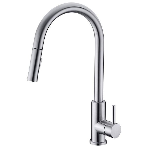 Gastro-Inox Mischbatterie Monoblock aus Edelstahl AISI 304, Hoher Auslauf 200 mm, mit ausziehbarem Brausekopf, 402.302