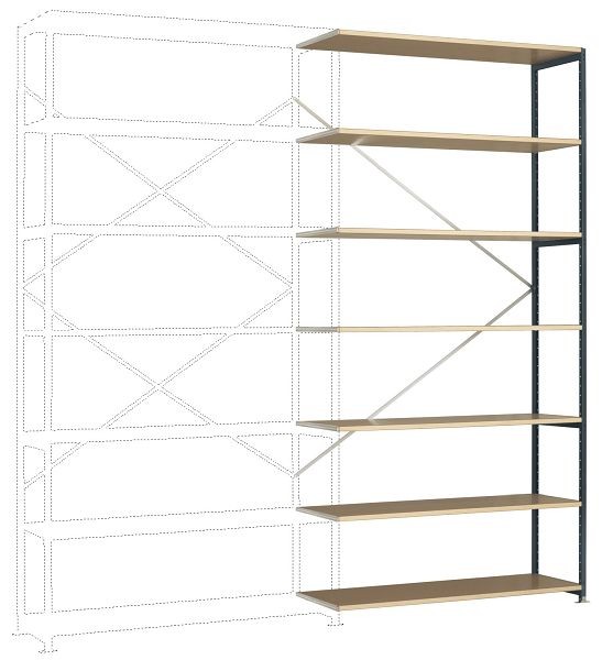Manuflex Großfach-Steckregal Anbauregal mit 7 Holzverbundböden, HxBxT = 3000 x 1500 x 400 mm, anthrazit, RP1741.7016