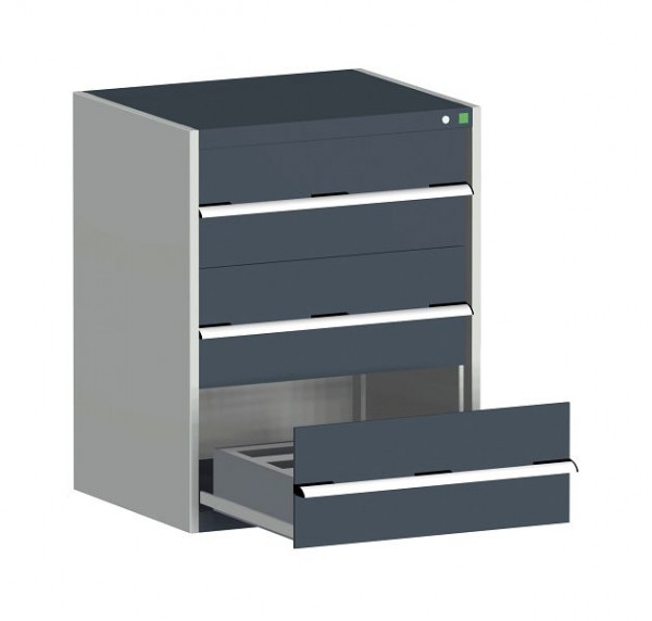 bott cubio Schubladenschrank CNC bestückt 3 Schwerlastschubladen, 3 CNC Einsätze BxTxH: 800 x 650 x 1000 mm, RAL 7035/3004, 40020151.24V