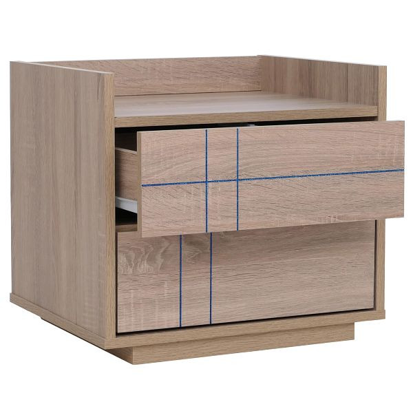 Mendler Nachttisch HWC-P44, Nachtkasten Nachtschrank Nachtkommode, 2 Schubladen MDF 43x48x41cm, Sonoma-Eiche-Optik, 139869