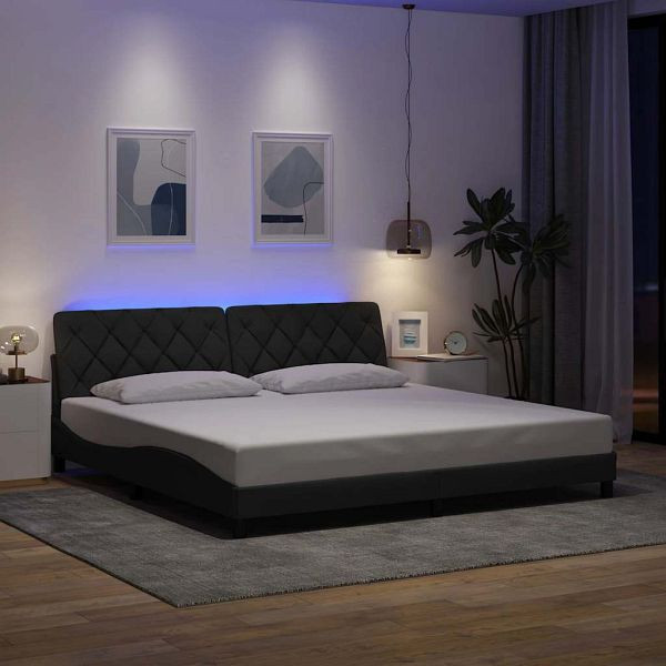 vidaXL Bettgestell mit LED ohne Matratze Dunkelgrau 200x200 cm Stoff, 3310693