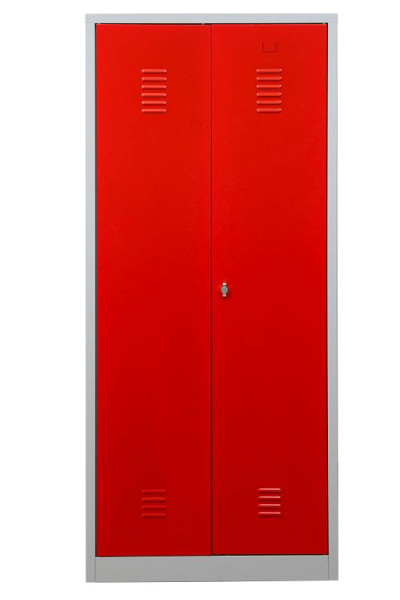 Gürkan Garderobenschrank, 50 x 80 x 180 cm, Lichtgrau, Feuerrot, Vorhangschloss, Hutboden & Kleiderhaken, Zueinanderschlagende Türen, WRC/2.1880.V2, 103934