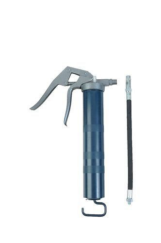 DENIOS Einhand-Fettpresse HP4-H, Stahl, für 400 g Patronen, mit 4-Backen-Mundstück und Hochdruckschlauch, 207983