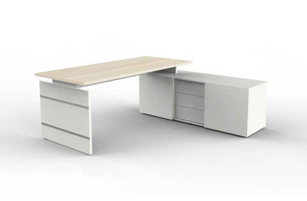 Kerkmann Komplettarbeitsplatz, Form 4, B 1800 mm x T 800 mm x H 740 mm, Farbe: Weiß/Ahorn, 11447150