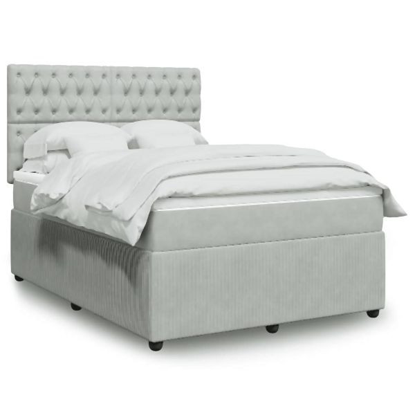 vidaXL Boxspringbett mit Matratze Hellgrau 160x200 cm Samt, 3294688