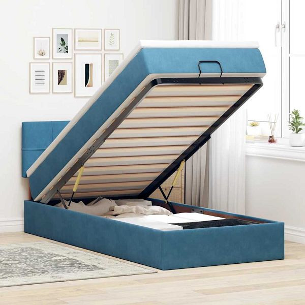 vidaXL Ottomane Bett mit Matratze & LEDs Dunkelblau 80x200 cm Samt, 3312588