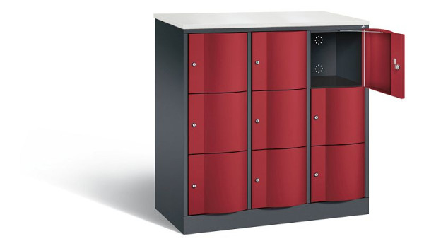 C+P Schließfachschrank Resisto, H1255xB1148xT540mm, Farbe: Schwarzgrau / Rubinrot, 8573-372 S10686