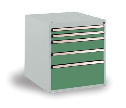 Manuflex Schubfachschrank BASETEC Stationär, Nutzhöhe 500 mm mit 5 Schubfächern, in resedagrün RAL 6011, SP1122.6011