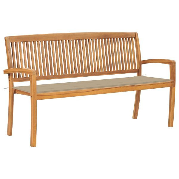 vidaXL Stapelbare Gartenbank mit Auflage 159 cm Massivholz Teak, 3063309