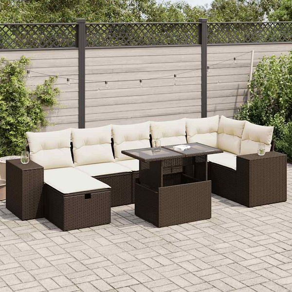 vidaXL 5-tlg. Garten-Sofagarnitur mit Kissen Braun Poly Rattan, 3327953