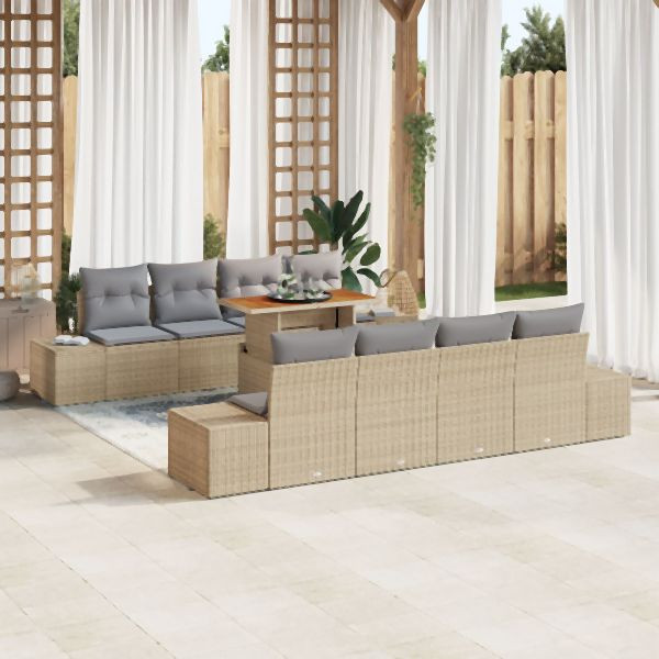vidaXL 7-teiliges Garten Sofa Set mit Kissen Beige Poly Rattan, 3358674
