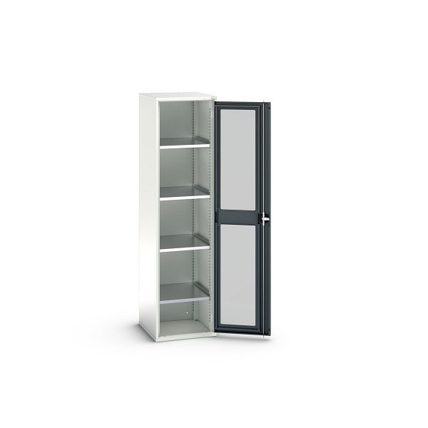 bott verso Flügeltürschrank mit Sichtfenster, mit 4 Fachböden, BxTxH: 525 x 550 x 2000 mm, Lichtgrau / Anthrazitgrau, 16926077.19