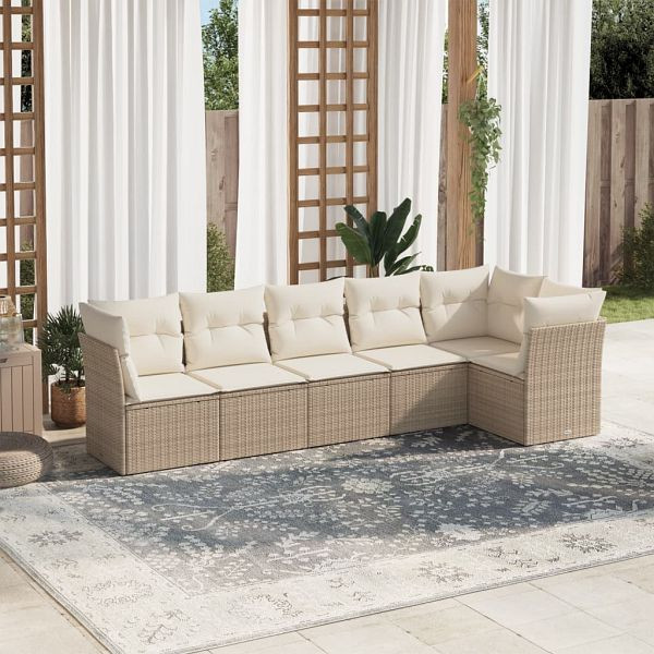 vidaXL 6-teilig Garten-Sofagarnitur mit Kissen Beige Poly Rattan, 3249497