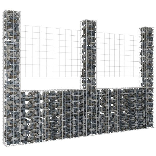 vidaXL Gabionenkorb U-Form mit 3 Säulen Eisen 260x20x200 cm, 151290